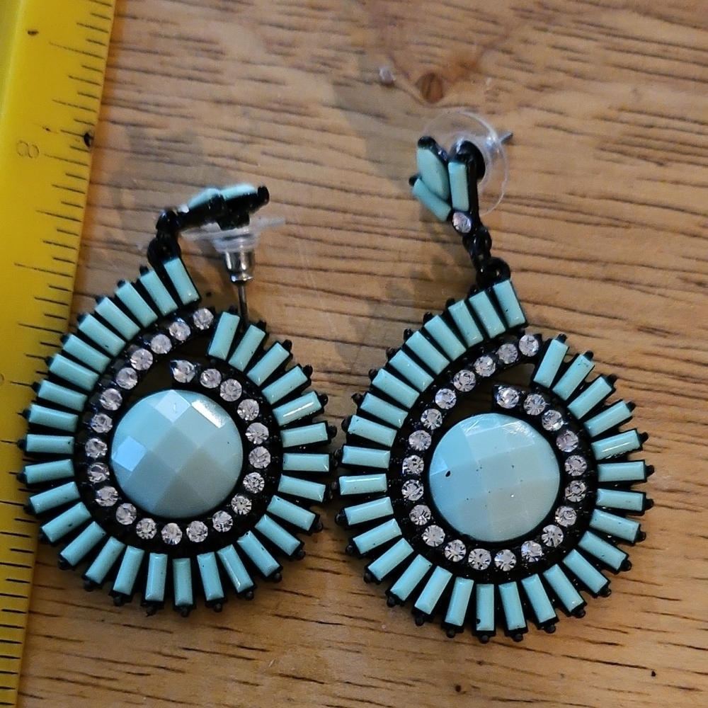 Elegant Turquoise and Black Teardrop Earrings